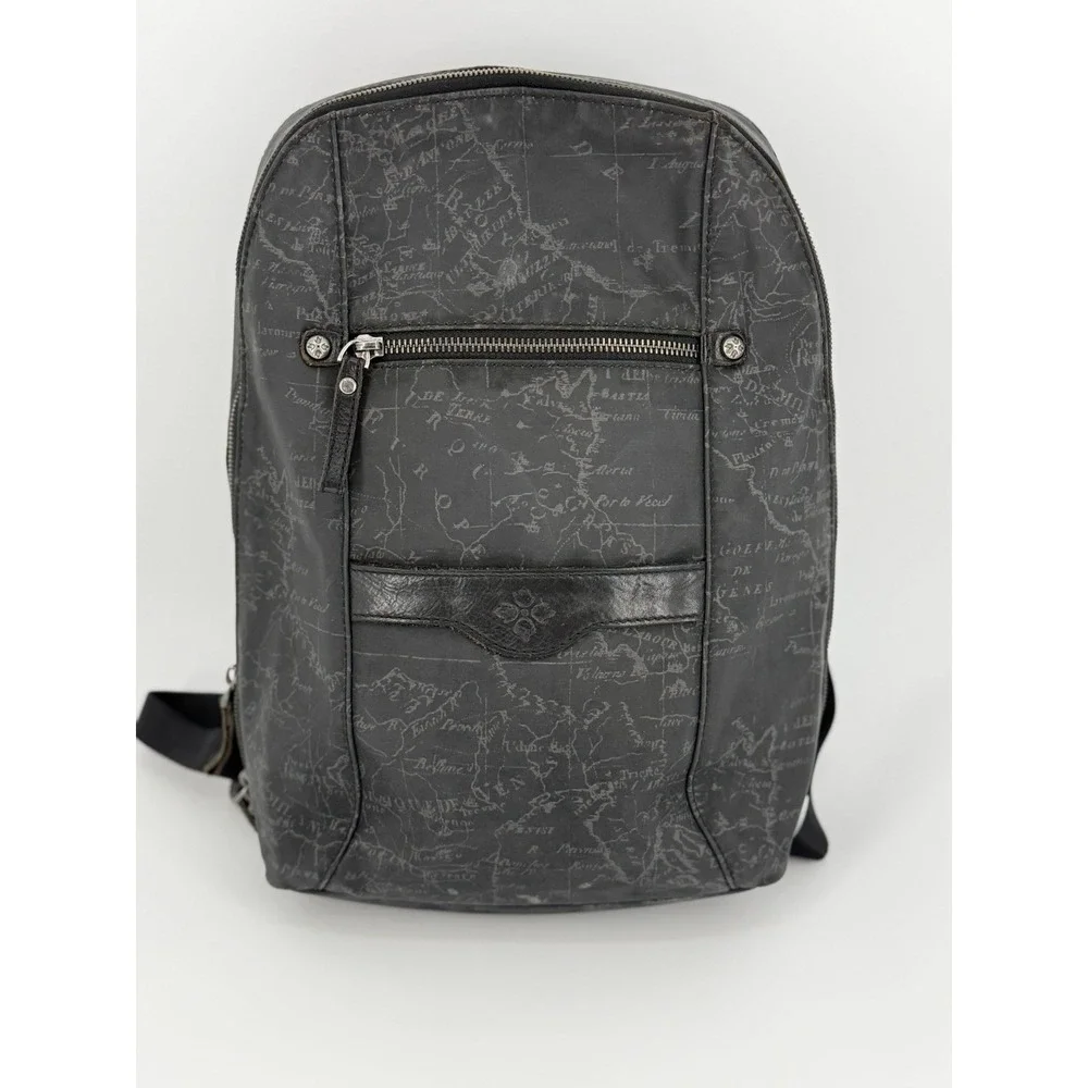 Patricia Nash Backpack Black World Map Atlas Bag Coated Canvas Leather Genoa Vtg